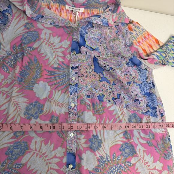 Rose & Olive Floral Button Down Top Women's 1X Pink Blue Paisley Tie Knot Light - Picture 9 of 12